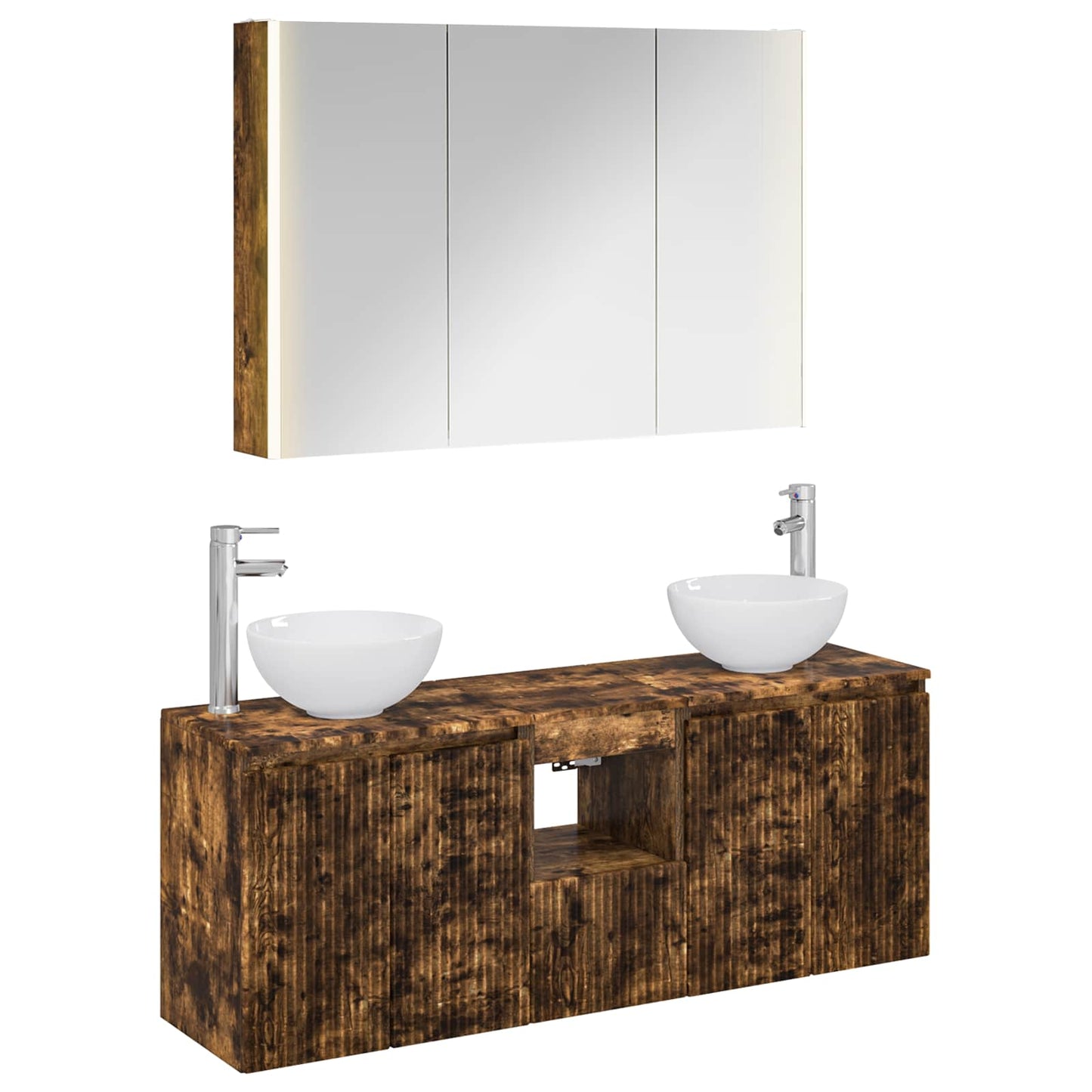 Bathroom Cabinet Set 4 pcs Smoked Oak Engineered Wood