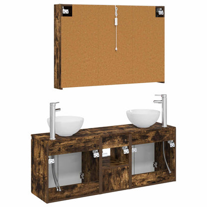 Bathroom Cabinet Set 4 pcs Smoked Oak Engineered Wood