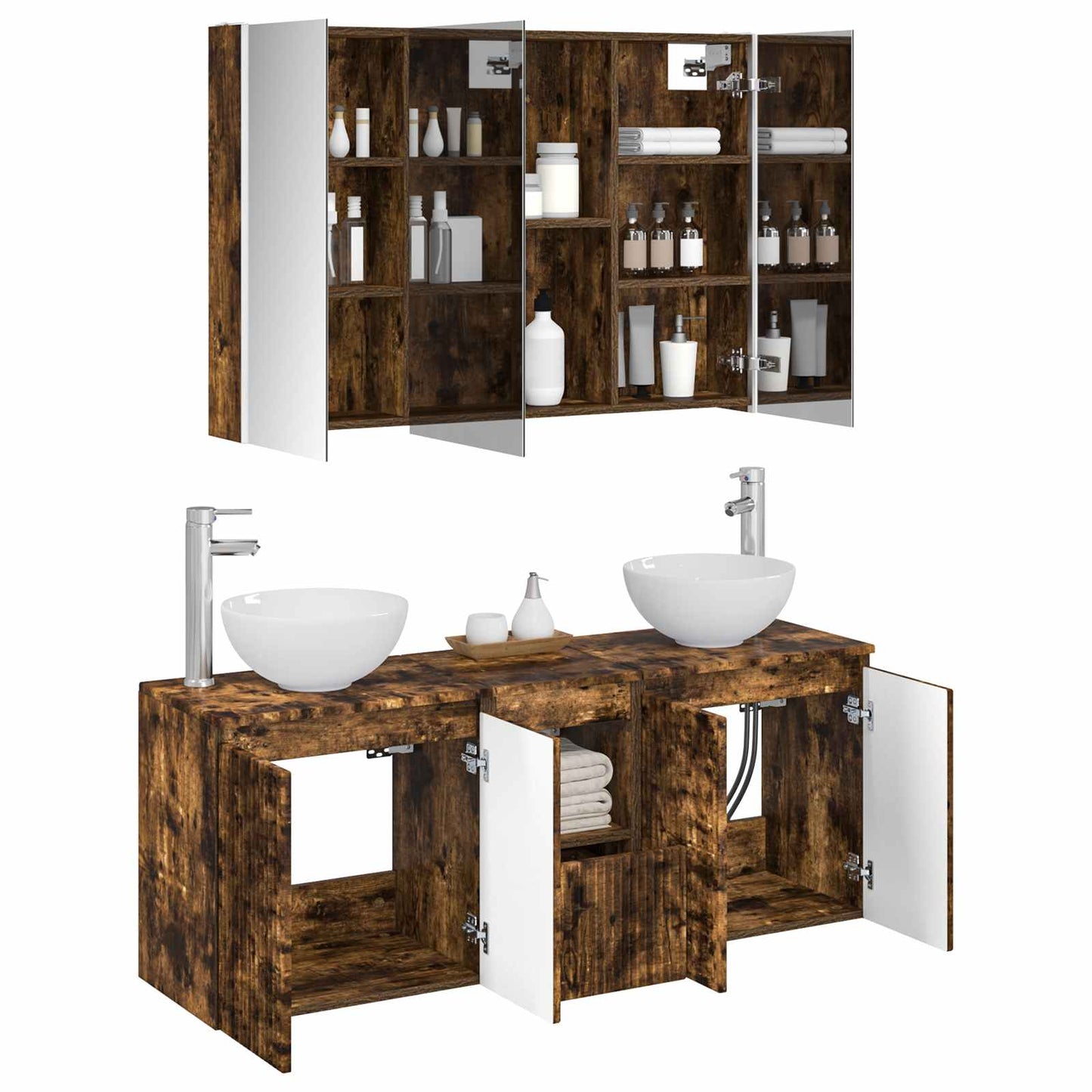 Bathroom Cabinet Set 4 pcs Smoked Oak Engineered Wood