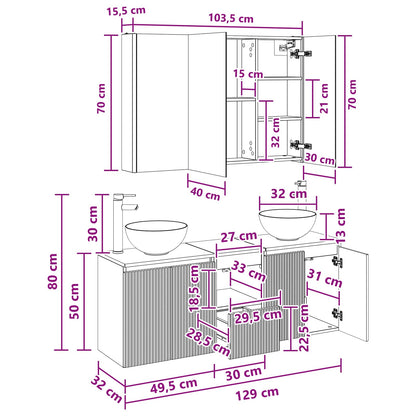 Bathroom Cabinet Set 4 pcs Old Wood 103.5 x 15.5 x 70 cm