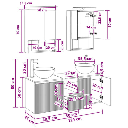 Bathroom Cabinet Set 5 pcs Concrete Grey 50 x 14.5 x 70 cm