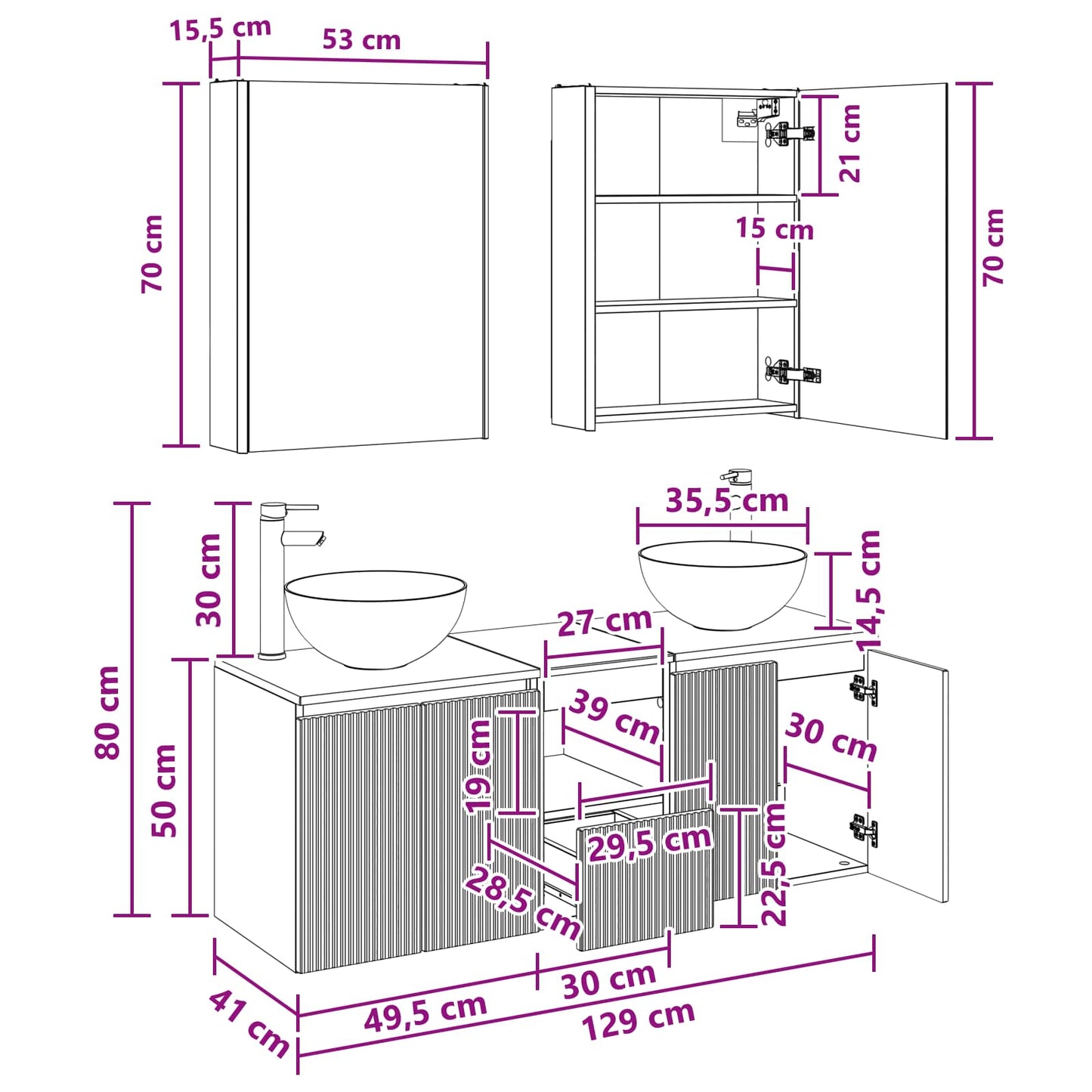 Bathroom Cabinet Set 5 pcs Concrete Grey 53 x 15.5 x 70 cm