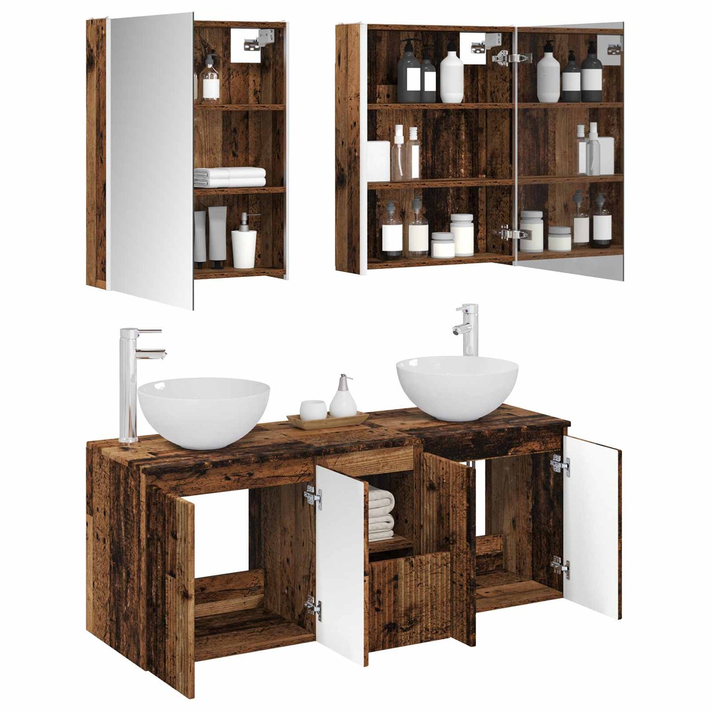 Bathroom Cabinet Set 5 pcs Old Wood 53 x 15.5 x 70 cm