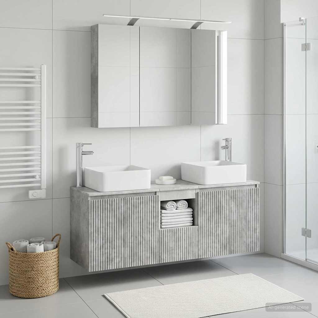 Bathroom Cabinet Set 4 pcs Concrete Grey Engineered Wood