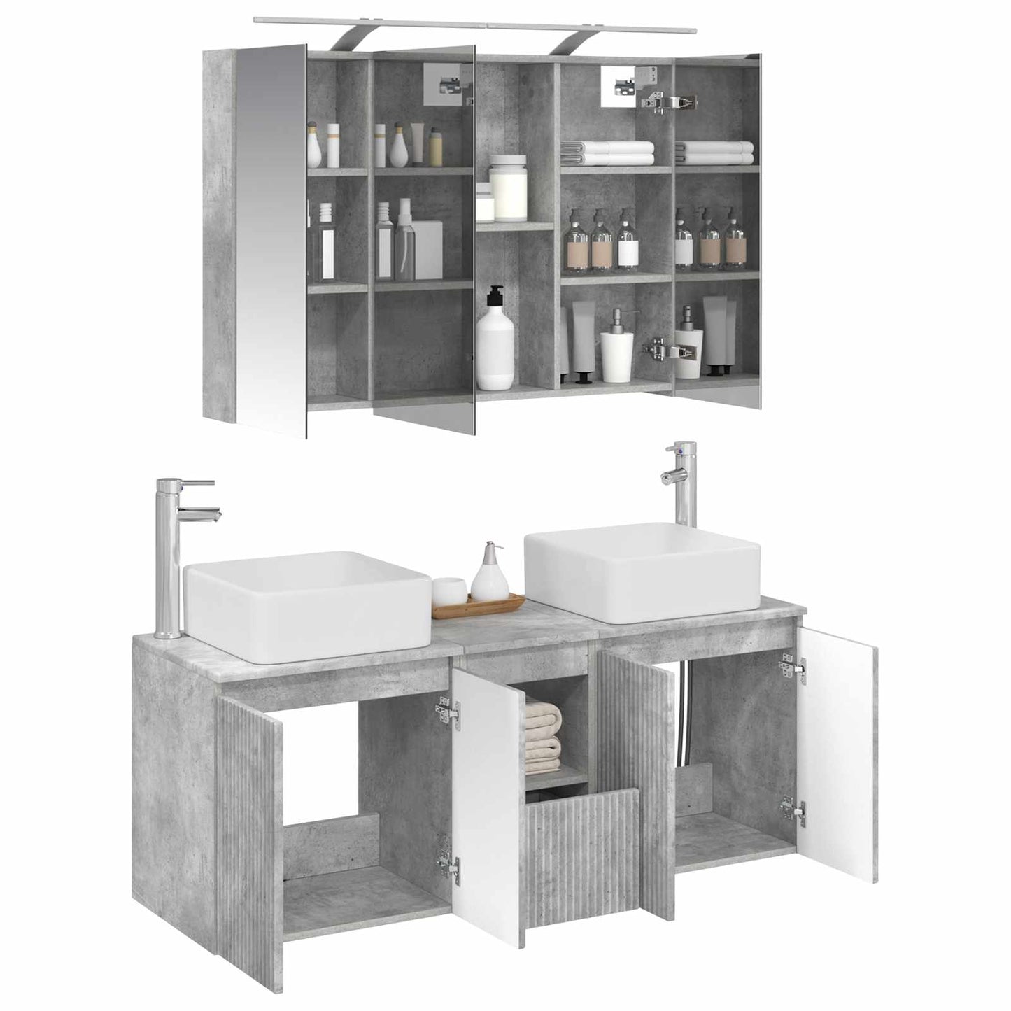 Bathroom Cabinet Set 4 pcs Concrete Grey 100 x 14.5 x 70 cm