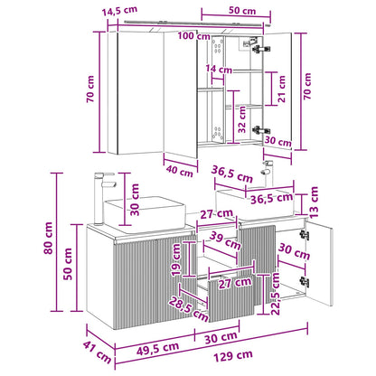 Bathroom Cabinet Set 4 pcs Concrete Grey 100 x 14.5 x 70 cm