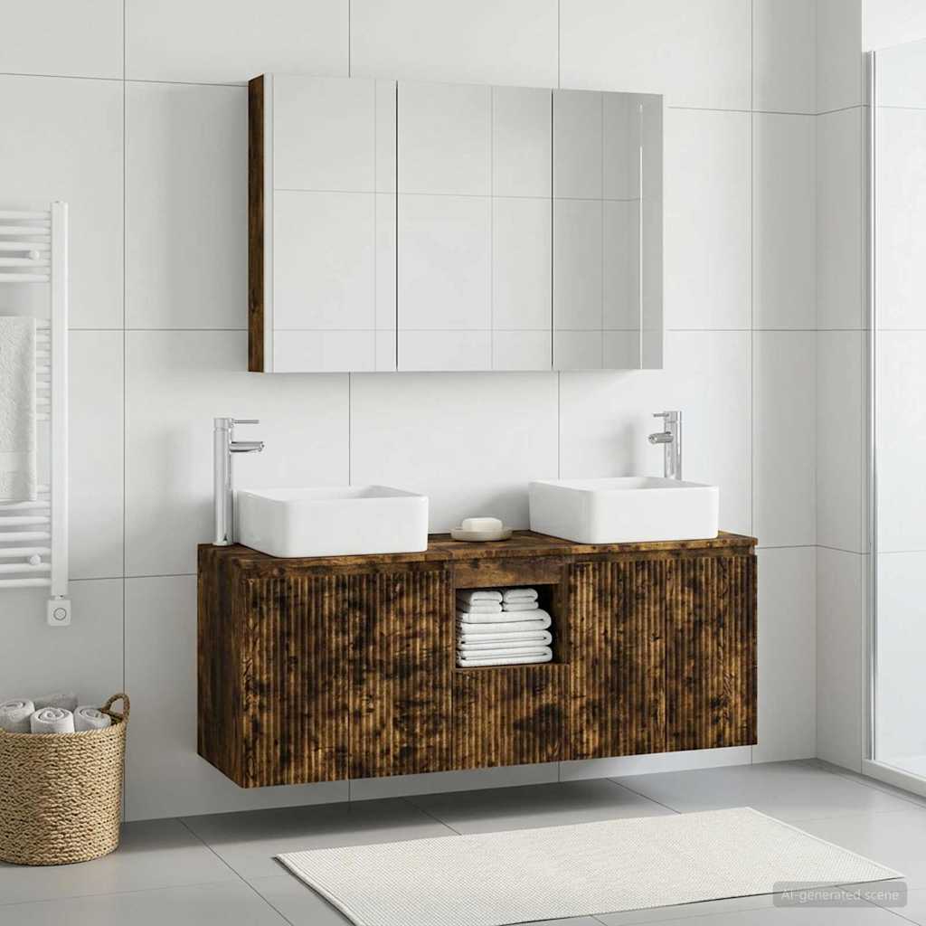 Bathroom Cabinet Set 4 pcs Smoked Oak Engineered Wood