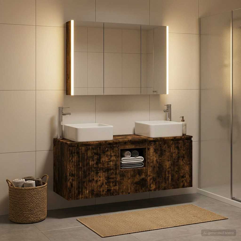 Bathroom Cabinet Set 4 pcs Smoked Oak Engineered Wood