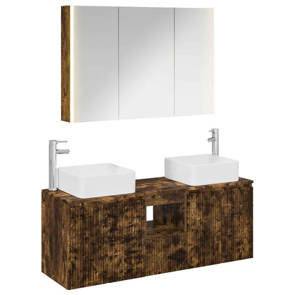 Bathroom Cabinet Set 4 pcs Smoked Oak Engineered Wood