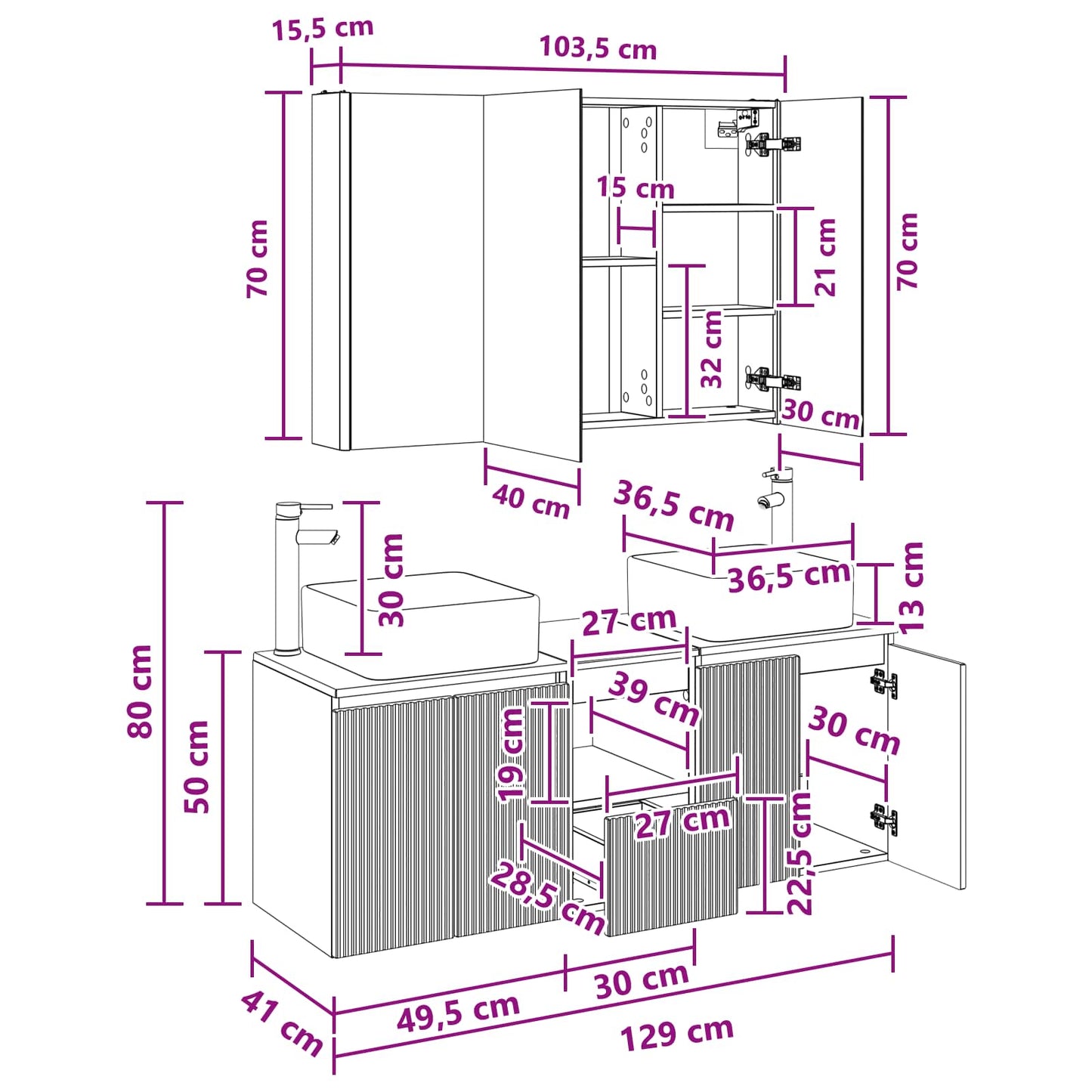 Bathroom Cabinet Set 4 pcs Smoked Oak Engineered Wood