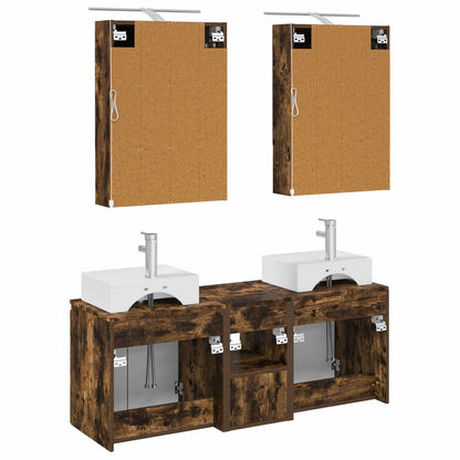 Bathroom Cabinet Set 5 pcs Smoked Oak Engineered Wood