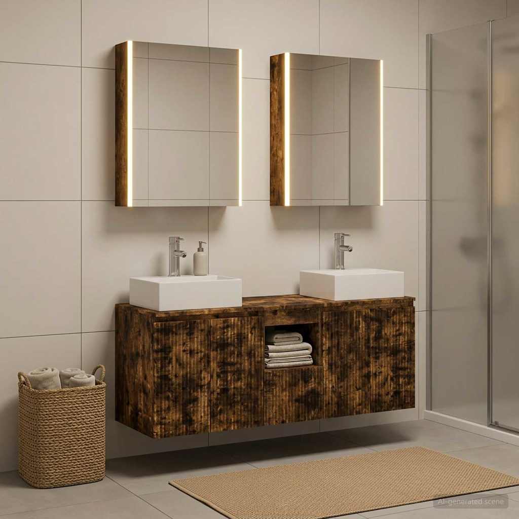 Bathroom Cabinet Set 5 pcs Smoked Oak Engineered Wood