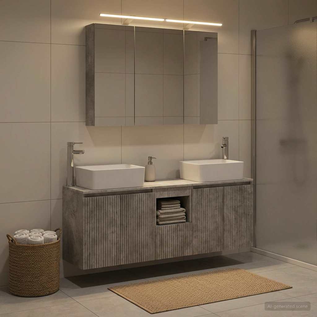 Bathroom Cabinet Set 4 pcs Concrete Grey Engineered Wood