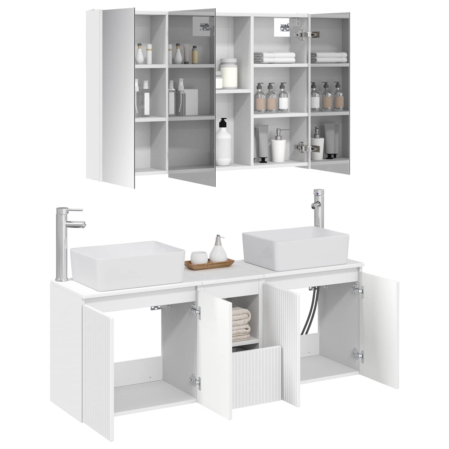 Bathroom Cabinet Set 4 pcs White Engineered Wood
