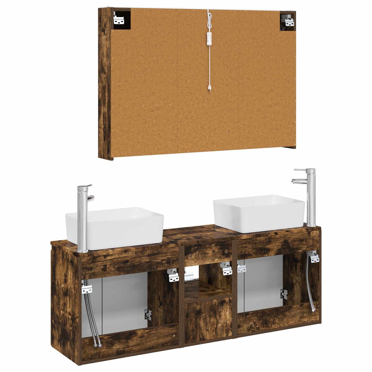 Bathroom Cabinet Set 4 pcs Smoked Oak Engineered Wood