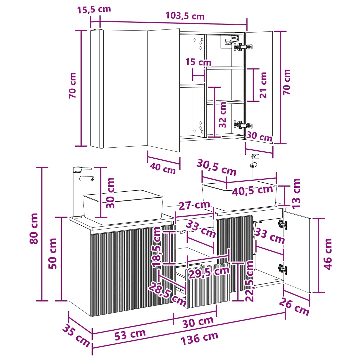 Bathroom Cabinet Set 4 pcs Smoked Oak Engineered Wood