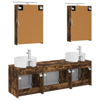 Bathroom Cabinet Set 5 pcs Smoked Oak Engineered Wood