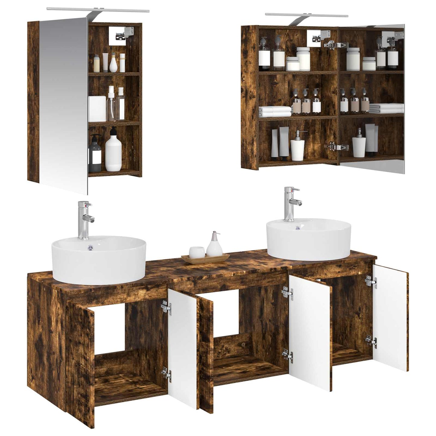 Bathroom Cabinet Set 5 pcs Smoked Oak Engineered Wood