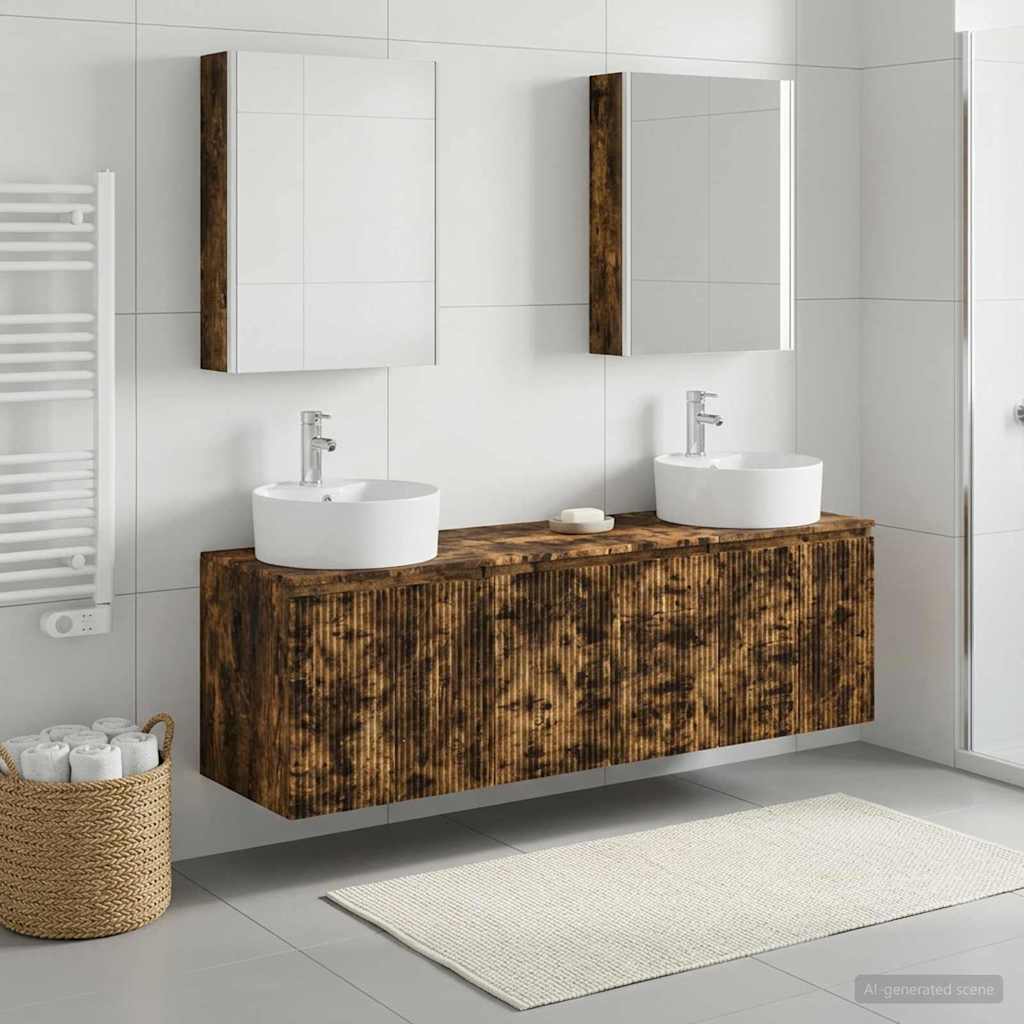 Bathroom Cabinet Set 5 pcs Smoked Oak Engineered Wood