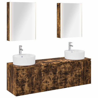 Bathroom Cabinet Set 5 pcs Smoked Oak Engineered Wood