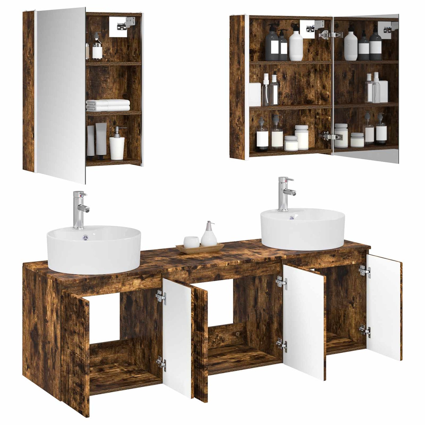 Bathroom Cabinet Set 5 pcs Smoked Oak Engineered Wood