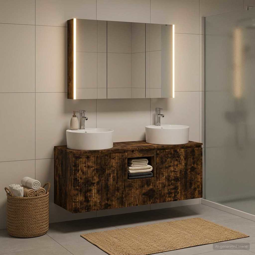 Bathroom Cabinet Set 4 pcs Smoked Oak Engineered Wood
