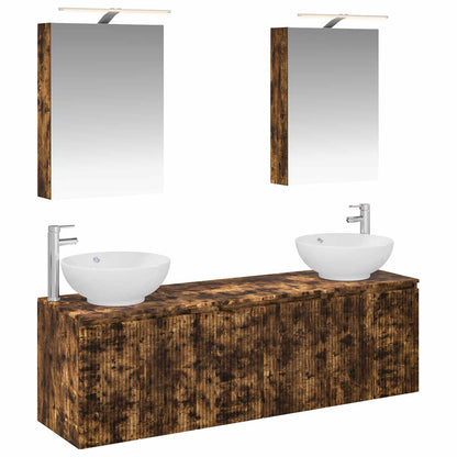 Bathroom Cabinet Set 5 pcs Smoked Oak Engineered Wood