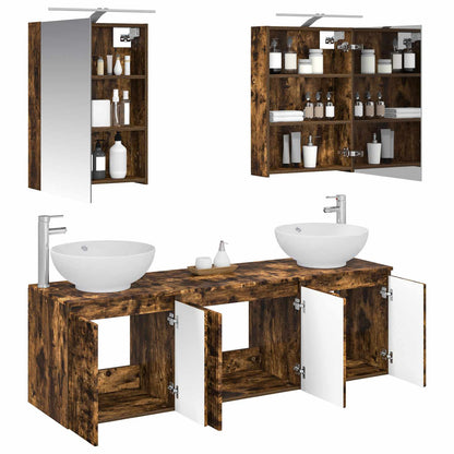 Bathroom Cabinet Set 5 pcs Smoked Oak Engineered Wood