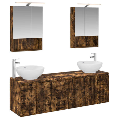 Bathroom Cabinet Set 5 pcs Smoked Oak Engineered Wood
