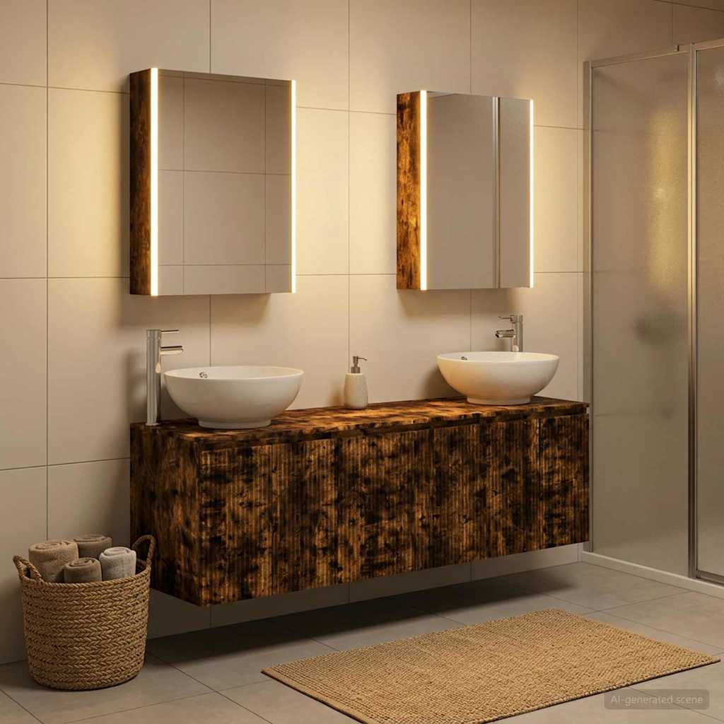Bathroom Cabinet Set 5 pcs Smoked Oak Engineered Wood