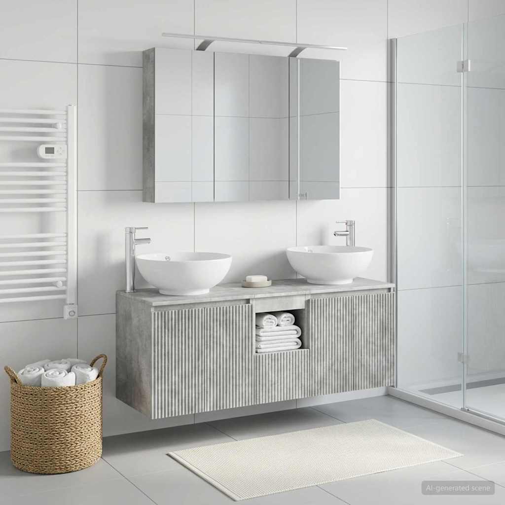 Bathroom Cabinet Set 4 pcs Concrete Grey Engineered Wood