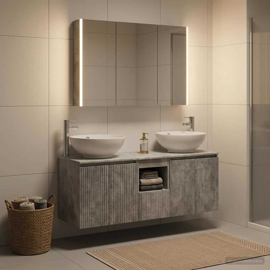 Bathroom Cabinet Set 4 pcs Concrete Grey Engineered Wood
