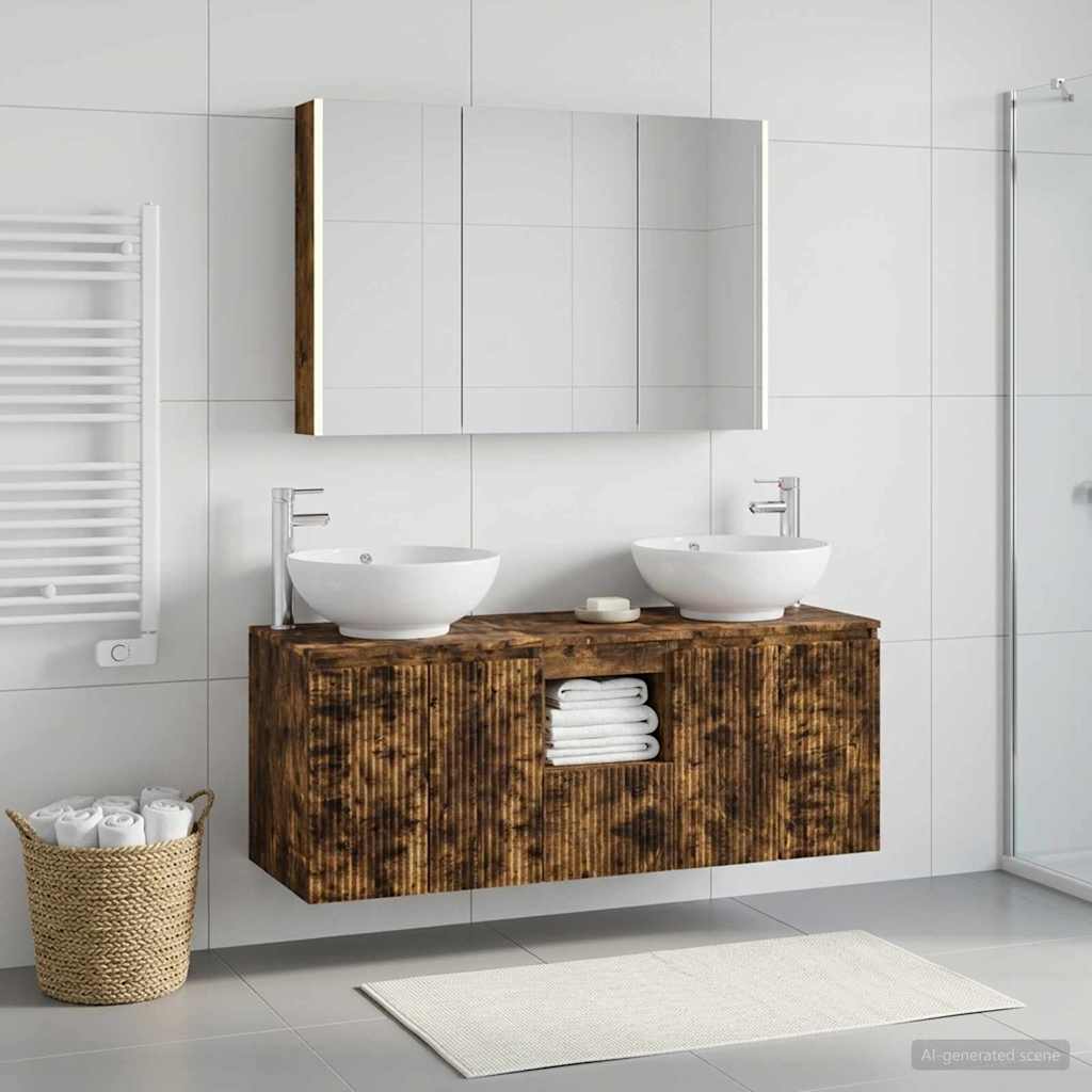 Bathroom Cabinet Set 4 pcs Smoked Oak Engineered Wood