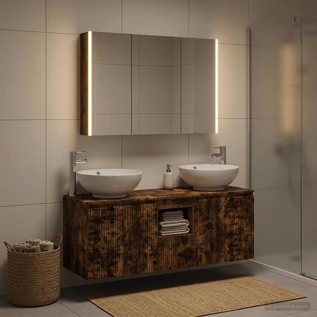Bathroom Cabinet Set 4 pcs Smoked Oak Engineered Wood