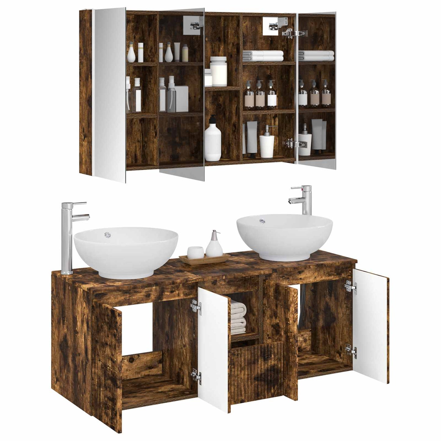Bathroom Cabinet Set 4 pcs Smoked Oak Engineered Wood