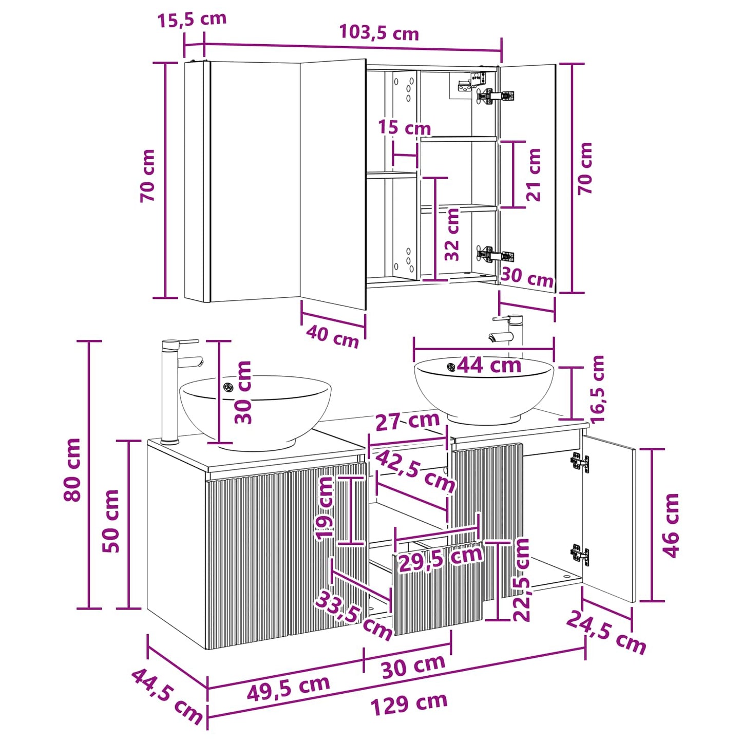 Bathroom Cabinet Set 4 pcs Smoked Oak Engineered Wood