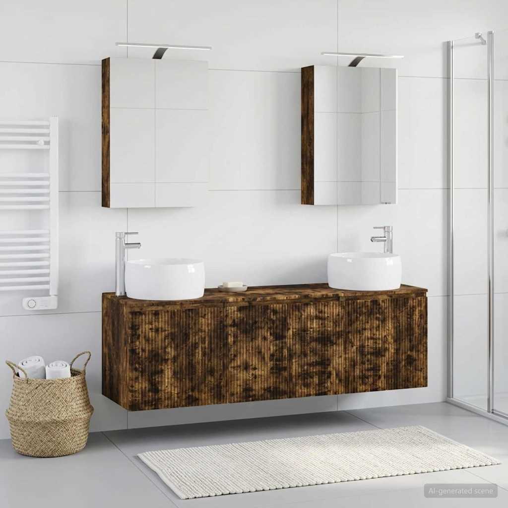 Bathroom Cabinet Set 5 pcs Smoked Oak Engineered Wood