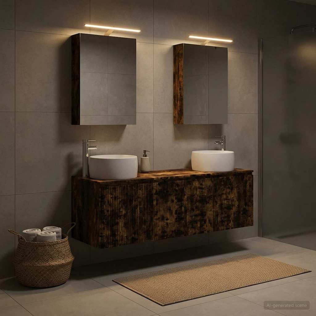 Bathroom Cabinet Set 5 pcs Smoked Oak Engineered Wood