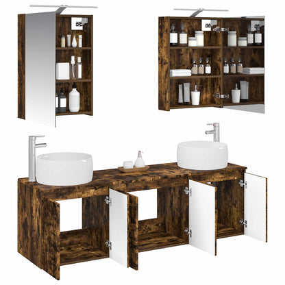 Bathroom Cabinet Set 5 pcs Smoked Oak Engineered Wood