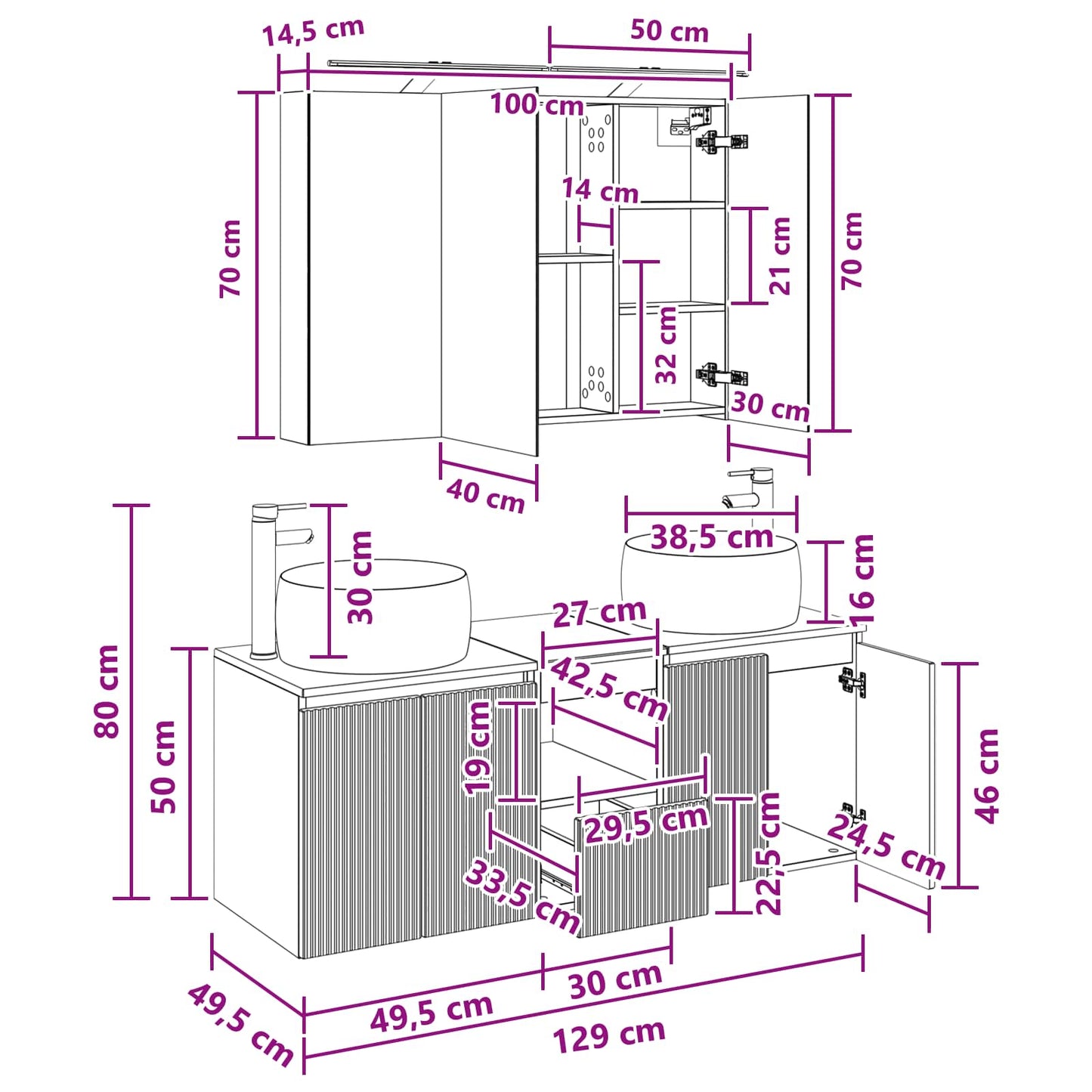 Bathroom Cabinet Set 4 pcs White Engineered Wood