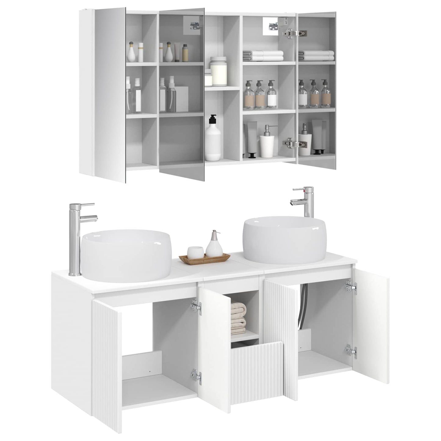 Bathroom Cabinet Set 4 pcs White Engineered Wood