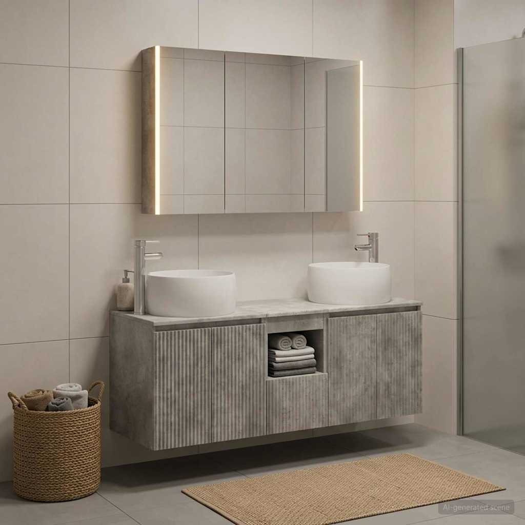 Bathroom Cabinet Set 4 pcs Concrete Grey Engineered Wood