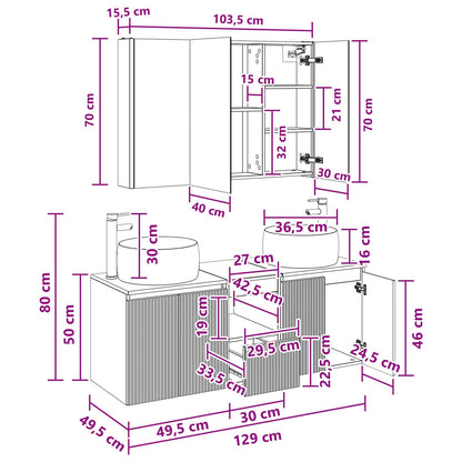 Bathroom Cabinet Set 4 pcs Smoked Oak Engineered Wood