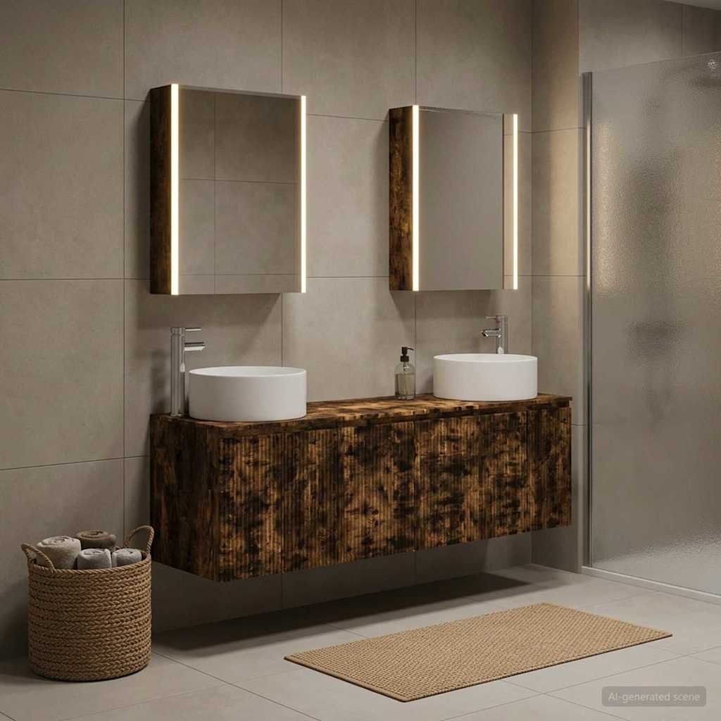 Bathroom Cabinet Set 5 pcs Smoked Oak Engineered Wood
