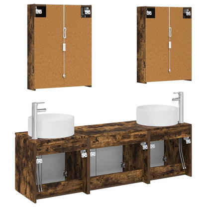 Bathroom Cabinet Set 5 pcs Smoked Oak Engineered Wood