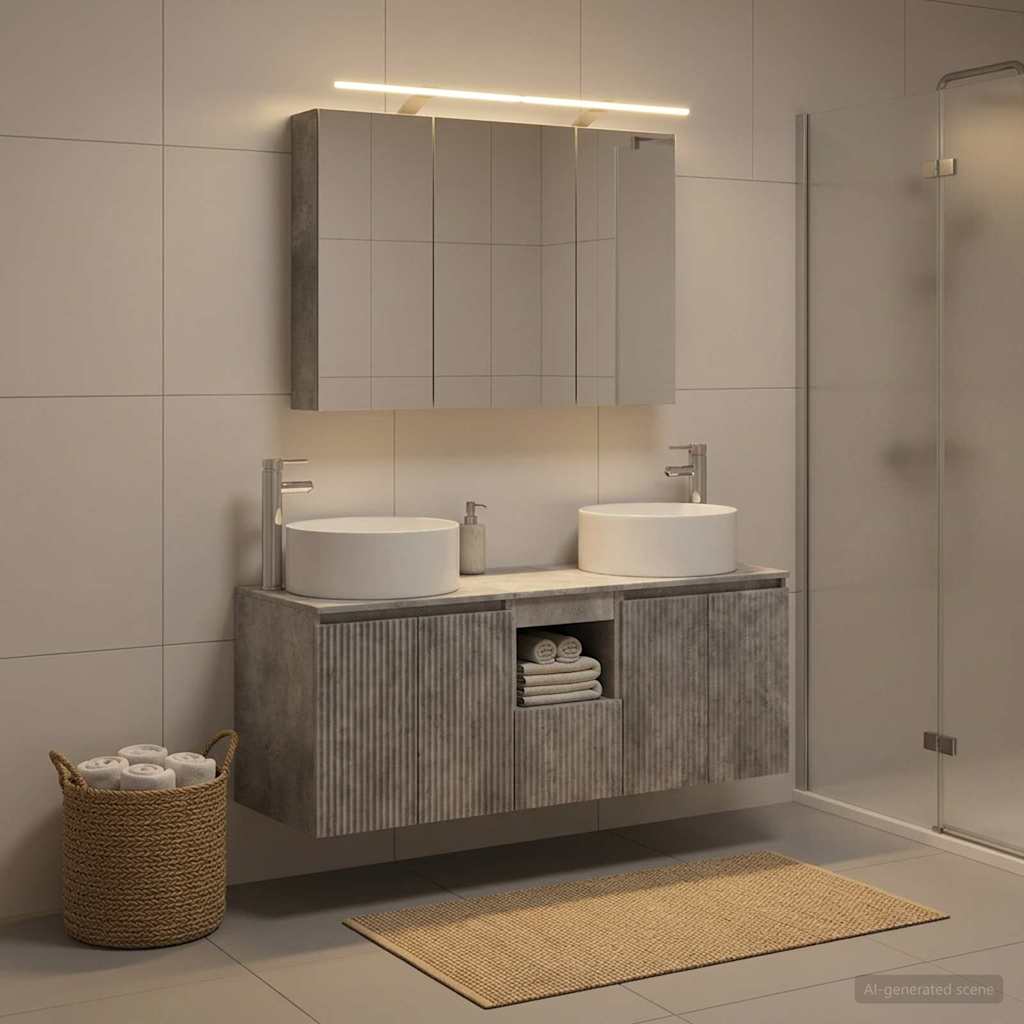 Bathroom Cabinet Set 4 pcs Concrete Grey Engineered Wood