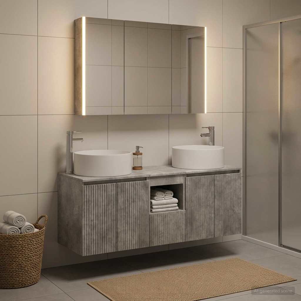 Bathroom Cabinet Set 4 pcs Concrete Grey Engineered Wood