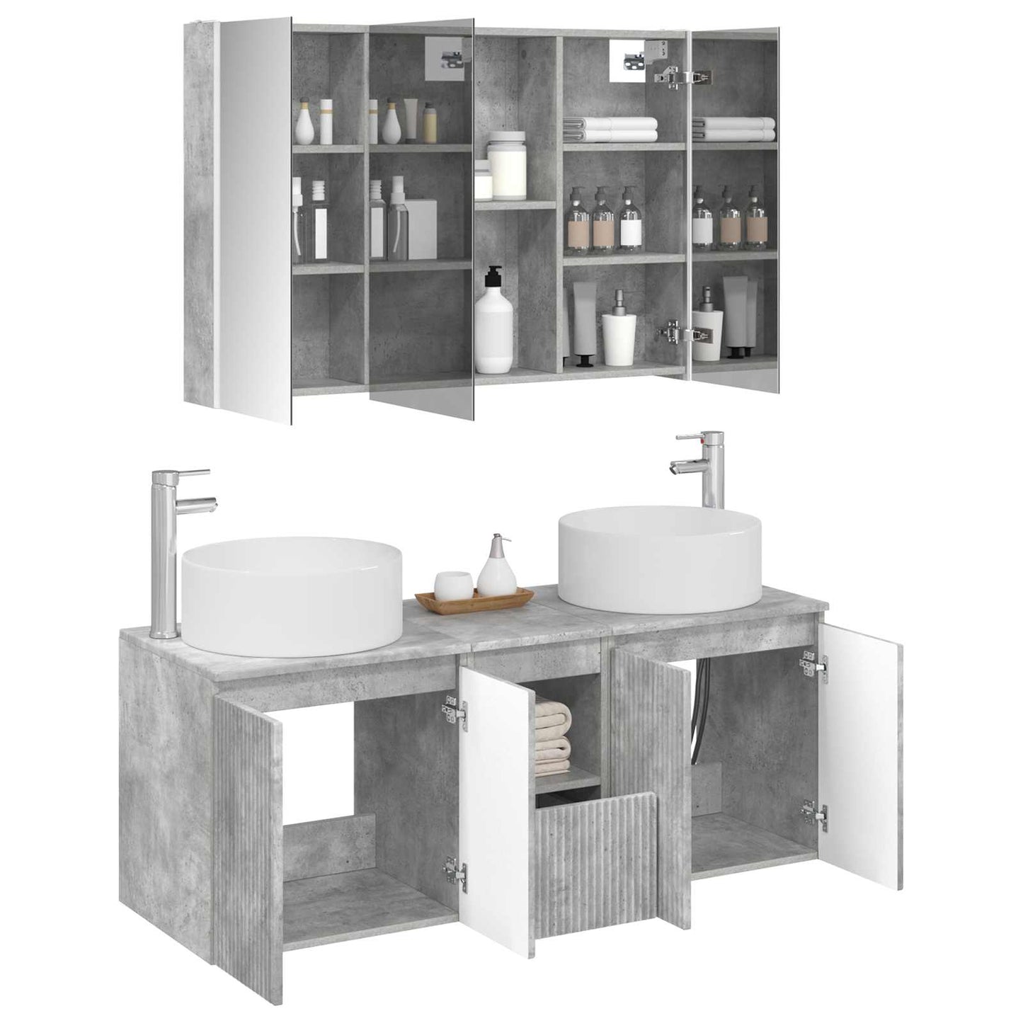 Bathroom Cabinet Set 4 pcs Concrete Grey Engineered Wood