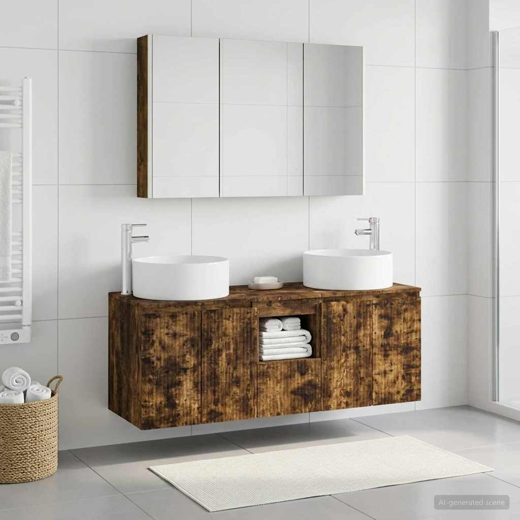 Bathroom Cabinet Set 4 pcs Smoked Oak Engineered Wood
