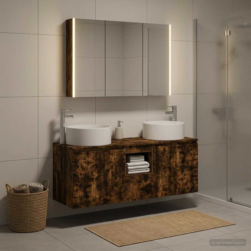 Bathroom Cabinet Set 4 pcs Smoked Oak Engineered Wood